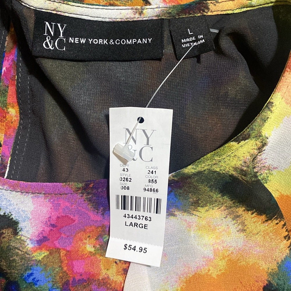 NewYork & Co. Women's Multicolor Round Neck Long Sleeve Ruffle Blouse Size Large - Picture 5 of 8